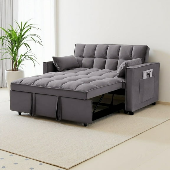 Vinform 54" 3 in 1 Convertible Sleeper Sofa Bed, Pull Out Loveseat Couch with Storage Pocket, Dark Gray