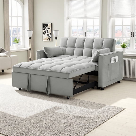 Vinform 54" 3 in 1 Convertible Sleeper Sofa Bed, Pull Out Loveseat Couch with Storage Pocket, Gray