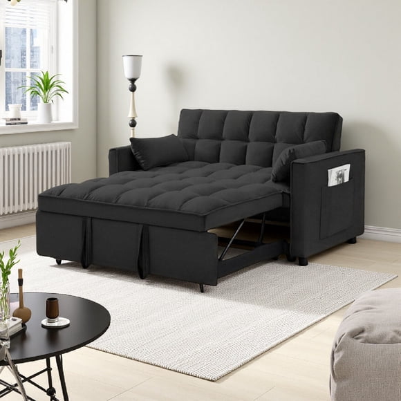 Vinform 54" 3 in 1 Convertible Sleeper Sofa Bed, Pull Out Loveseat Couch with Storage Pocket, Black