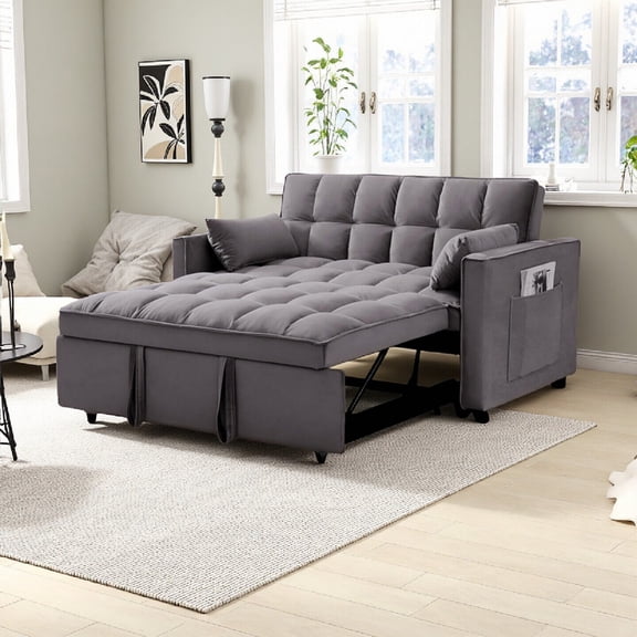 Vinform 54" 3 in 1 Convertible Sleeper Sofa Bed, Pull Out Loveseat Couch with Storage Pocket, Dark Gray