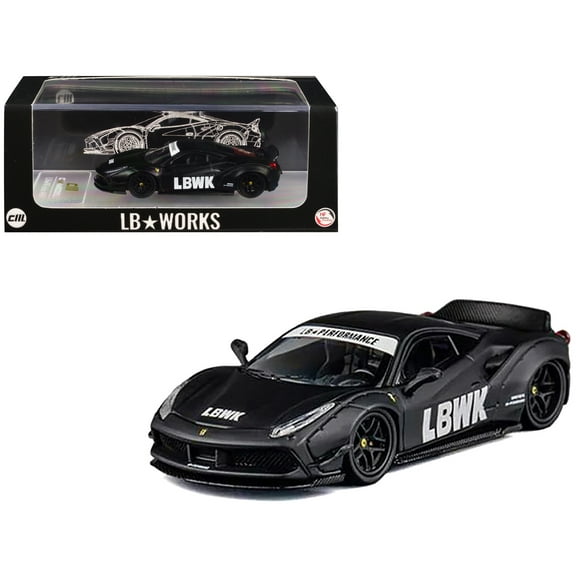 LB Works 488 "LBWK" Matt Black 1/64 Diecast Model Car by CM Models