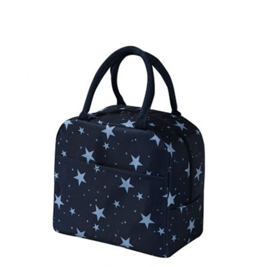 LBBWS - 1 pc. Blue Lunch Box - Stars - Aluminum Foil Insulation - 23x13x21cm - Portable Bag - 9x5x8"