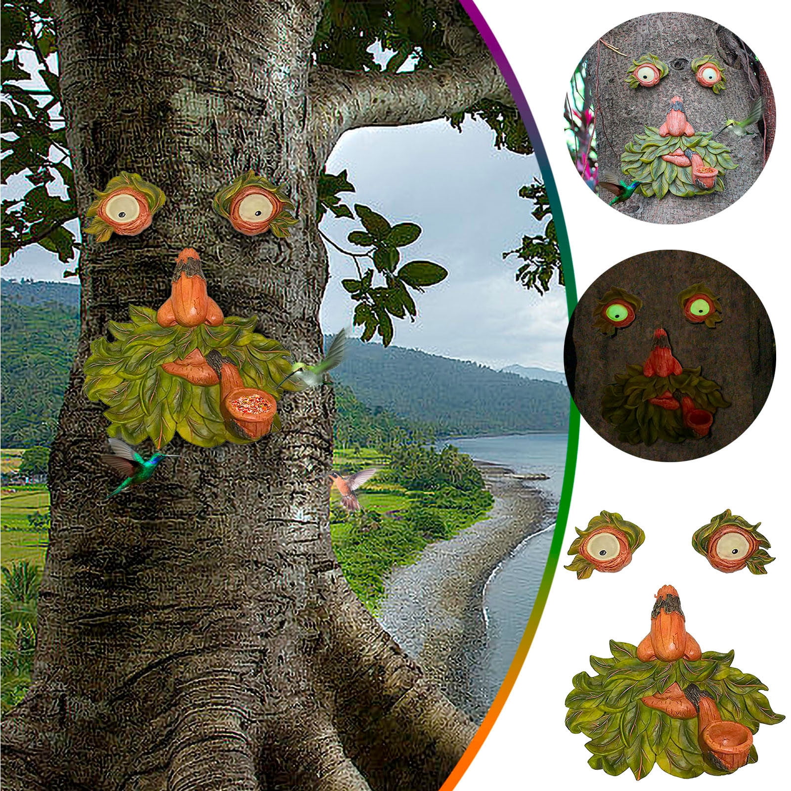 LBCHEN Hummingbird Feeders Crafts Tree Face Tree Hanging Decorations