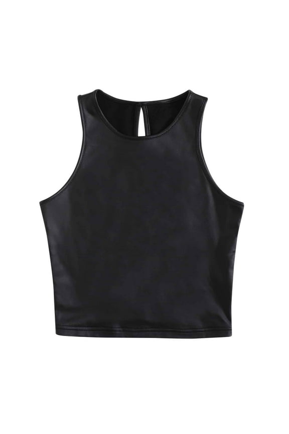 Asymmetrical Tops for Women Women Strappy Leather Tanks Top Ladies Leather Vest Slim Solid Color Shirt Top Casual Top Compress Top for Women Black Xl