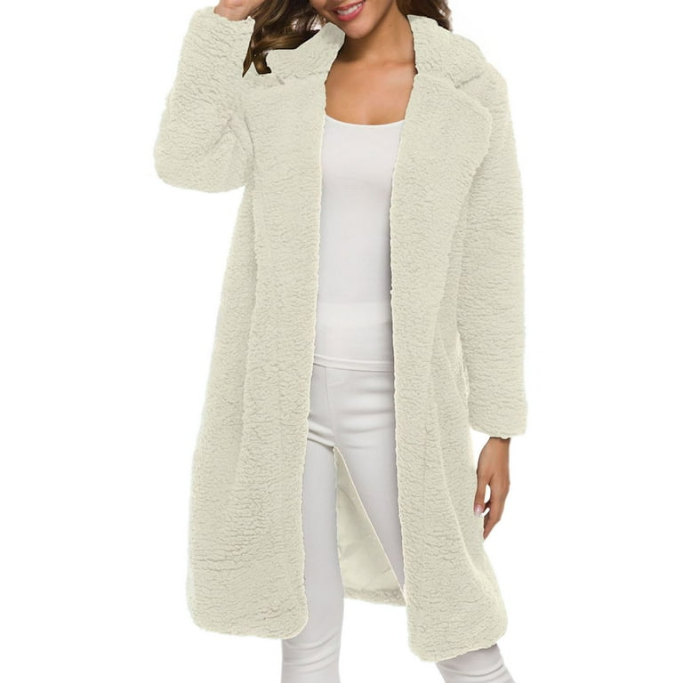 LBECLEY Bed Jacket Ladies Fashion Solid Color Long Sleeve Mid Length Lamb Velvet Coat Wool Coats for Women Hooded Jacket Women Plus White M Walmart