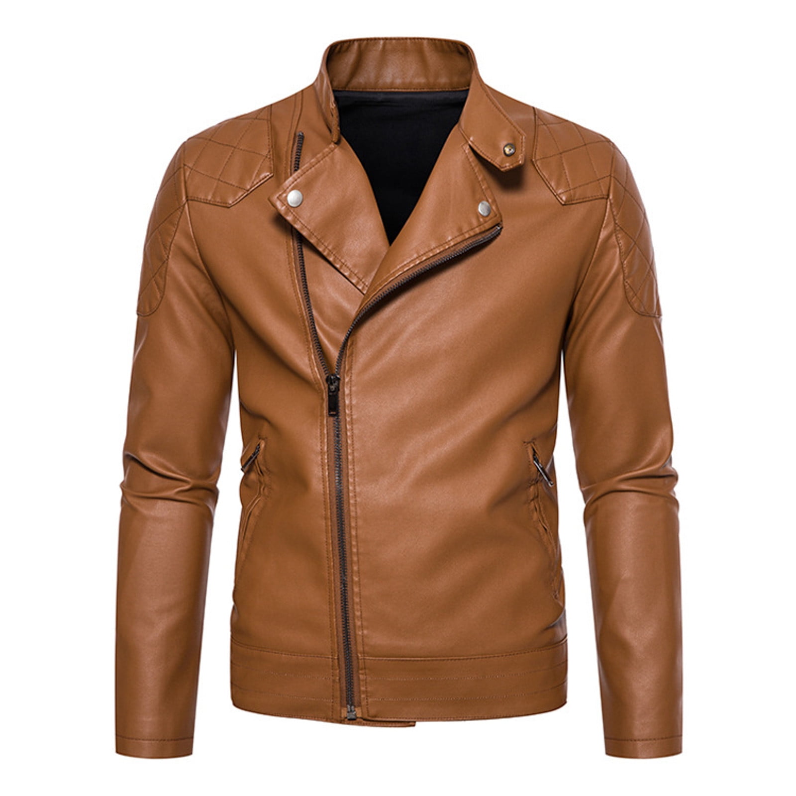 LBECLEY Big Men Leather Jacket Mens Spring and Autumn Loose Solid