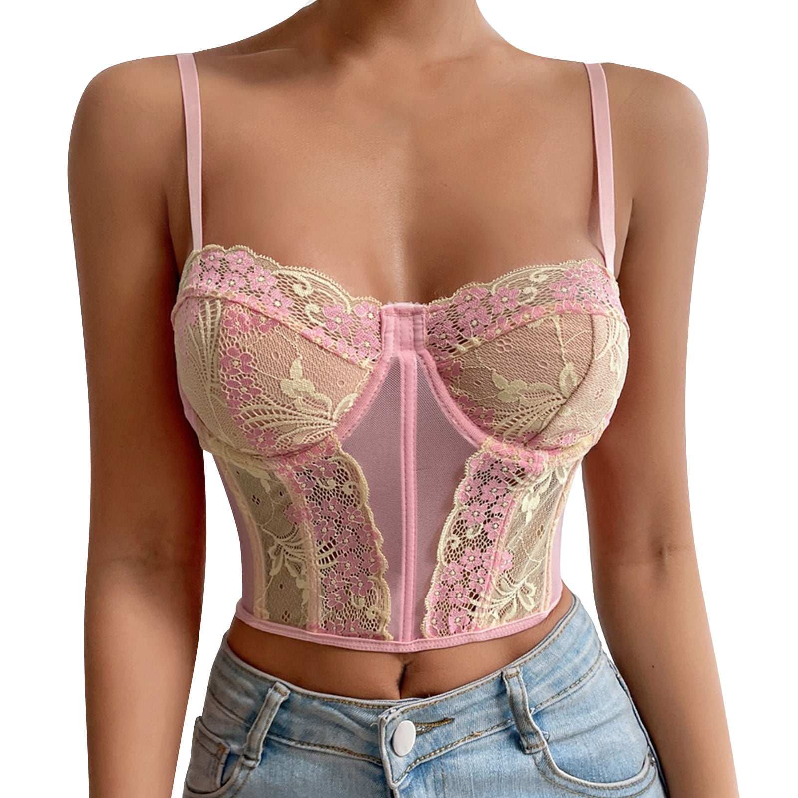 LBECLEY Body Com Dresses Women Women Lace Bra Strapless Satin Tube Top Crop  Bustier Top Sheer Casual Blouse Tops Mini Bustier Double Compression