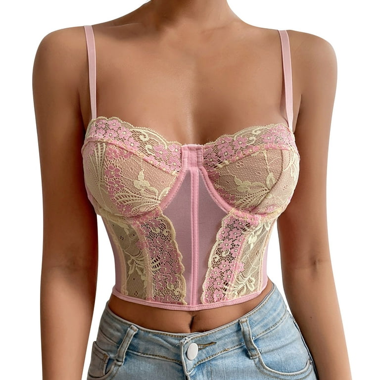 LBECLEY Body Com Dresses Women Women Lace Bra Strapless Satin Tube Top Crop  Bustier Top Sheer Casual Blouse Tops Mini Bustier Double Compression Corset  Pink S 