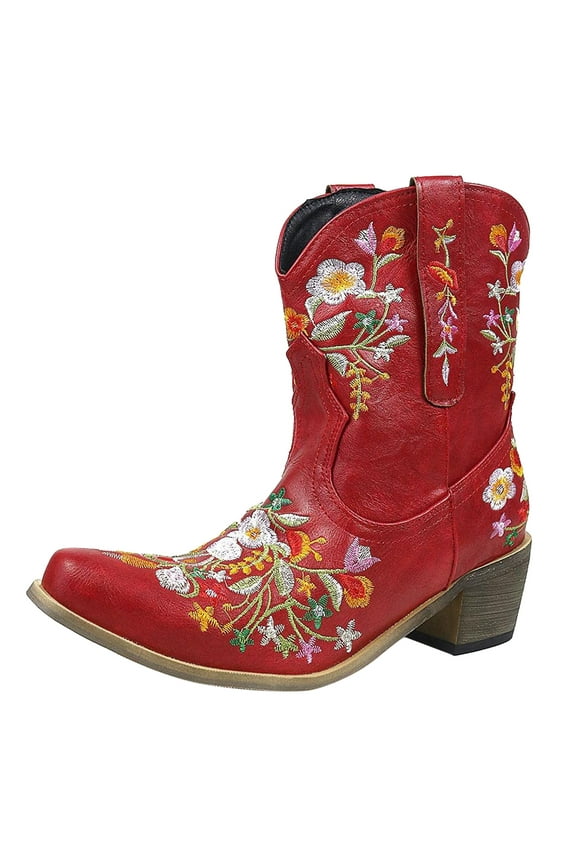 Boots for Women Booties Wide Width Boots Boots Retro Cowboy Boots for Women Shoes Embroidered Women's Boots Warm Booties Women Boots Red 40
