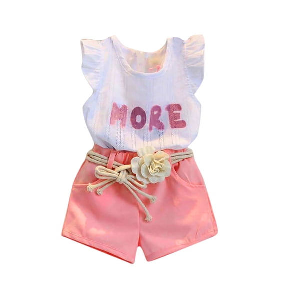 LBECLEY Children Clothes Girls Size 7-8 T-Shirt+Shorts+Belt Baby Print Toddler Kids Girls Set Outfits Clothes Sleeveless Girls Outfits&Set High Legging Pink 90