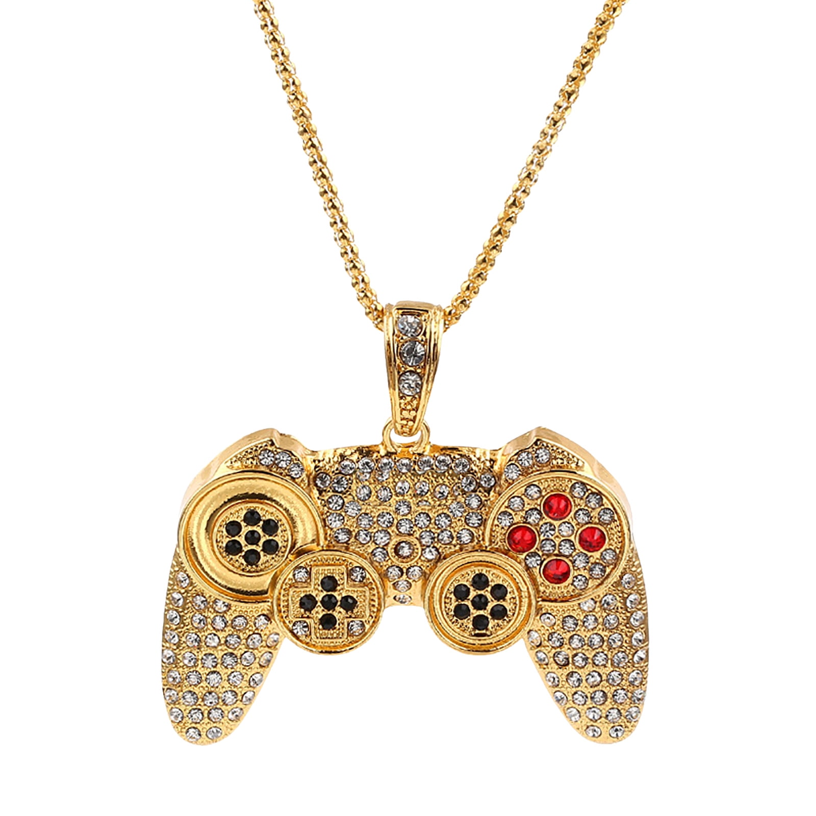 LBECLEY Disc Pendant Necklace Full Diamond Game Console Handle Pendant ...