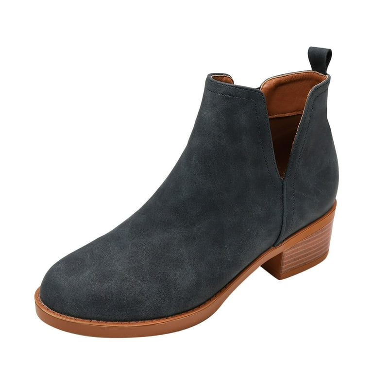 LBECLEY Dress Boots for Women 7 1 2 Fashion Autumn and Winter Women Boots Zipper Round Toe Middle Heel Thick Heel Solid Color Casual Comfortable Short