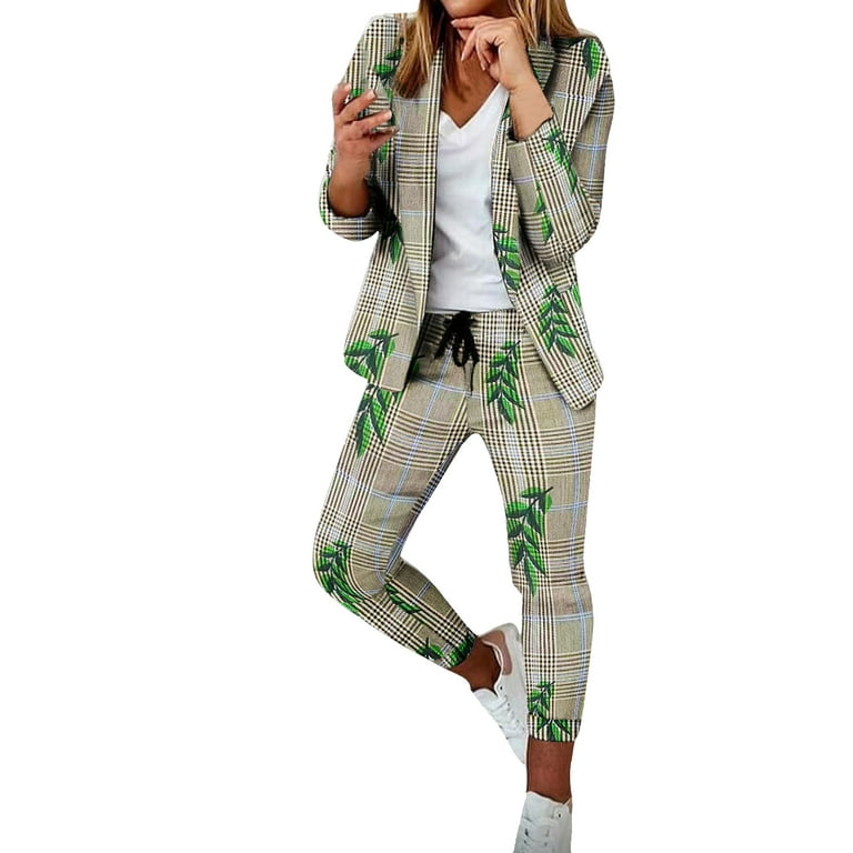 Printed Pants Suit for Women Womens Casual Light Weight Thin Jacket Slim  Coat and Trousers Long Girls Suits Formal Black : : Clothing,  Shoes & Accessories