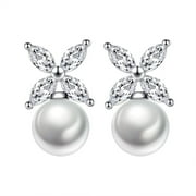 LBECLEY Earring Hoops for Women Diamond Pearl Stud Earrings for Teen Girls Minimalist Piercing Studs Trendy Earrings Double Hoop Earrings for Women Silver One Size