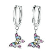 LBECLEY Earrings for Women Earrings Drop 925 Sterling Silver Girl Blue Enamel Butterfly Jewelry Mini Earrings Custom Hoop Earrings Jewelry for Women Silver One Size