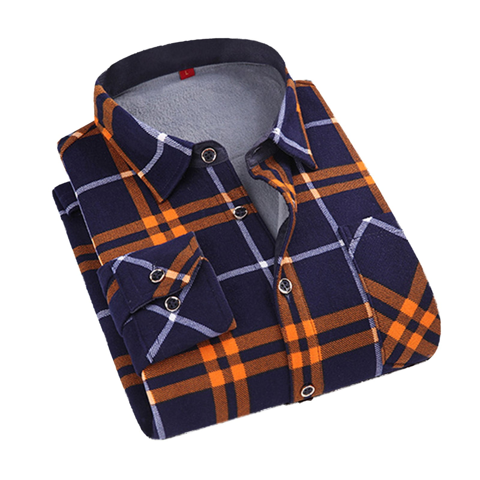 LBECLEY Men Bodysuit Mens Autumn and Winter Fashion Casual Sanding Plaid  Pocket Lambswool Buckle Composite Shirt T Shirts Men Pack Cotton R Xxxxl 