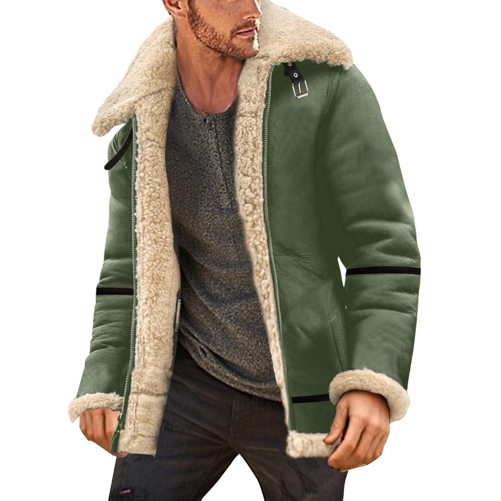 LBECLEY New Coats Mens Fashion Simple Winter Coat Lapel Collar Long Sleeve  Padded Leather Jacket Vintage Thicken Coat Sheepskin Jacket Mens Clear Coat