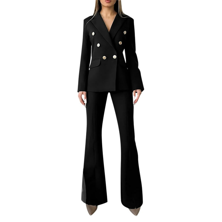 LBECLEY Petite Pantsuit Womens Open Front Solid Two Piece Business
