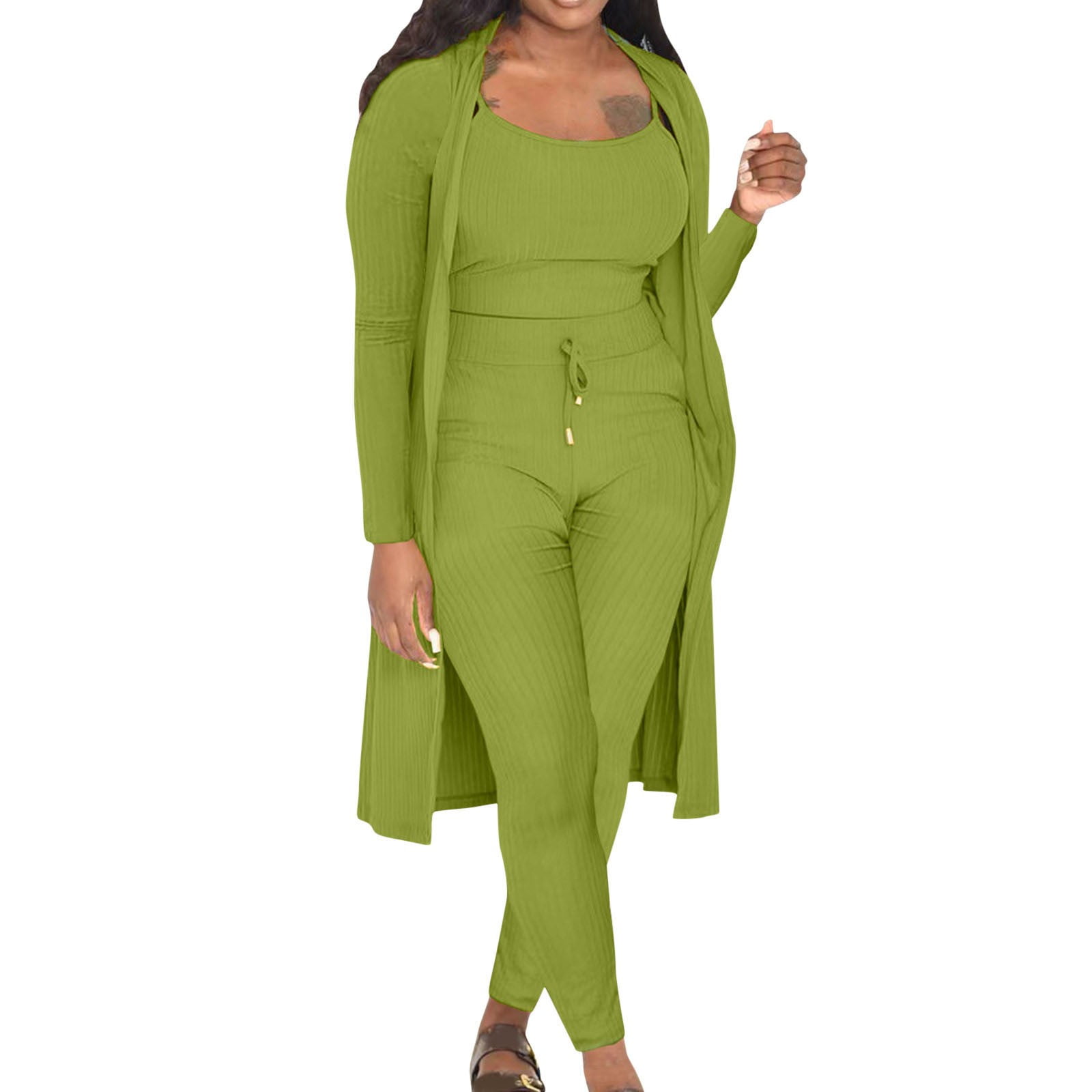 LBECLEY Plus Size Pant Suits for Wedding Guest Fall Winter Women Stretchy  Wear 2022 Solid Color 3 Piece Pants Set Ladies Ribbed Casual Three Pcs