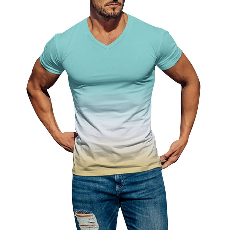 LBECLEY Shirts for Man Mens Spring Summer Casual Sports Comfortable Soft  Gradient Solid Color Slim Short Sleeve V Neck T Shirt Space Shirt Mint  Green