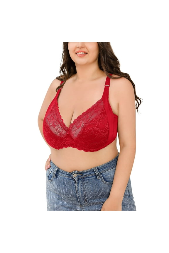 Sports Brawls for Women Womens Low Cut Bra Underwear Bralette Crop Top Female Bra Push Up Brassiere Bra Thin Cup Bra Deep V Plus Size Unpadded Bra Red 100G