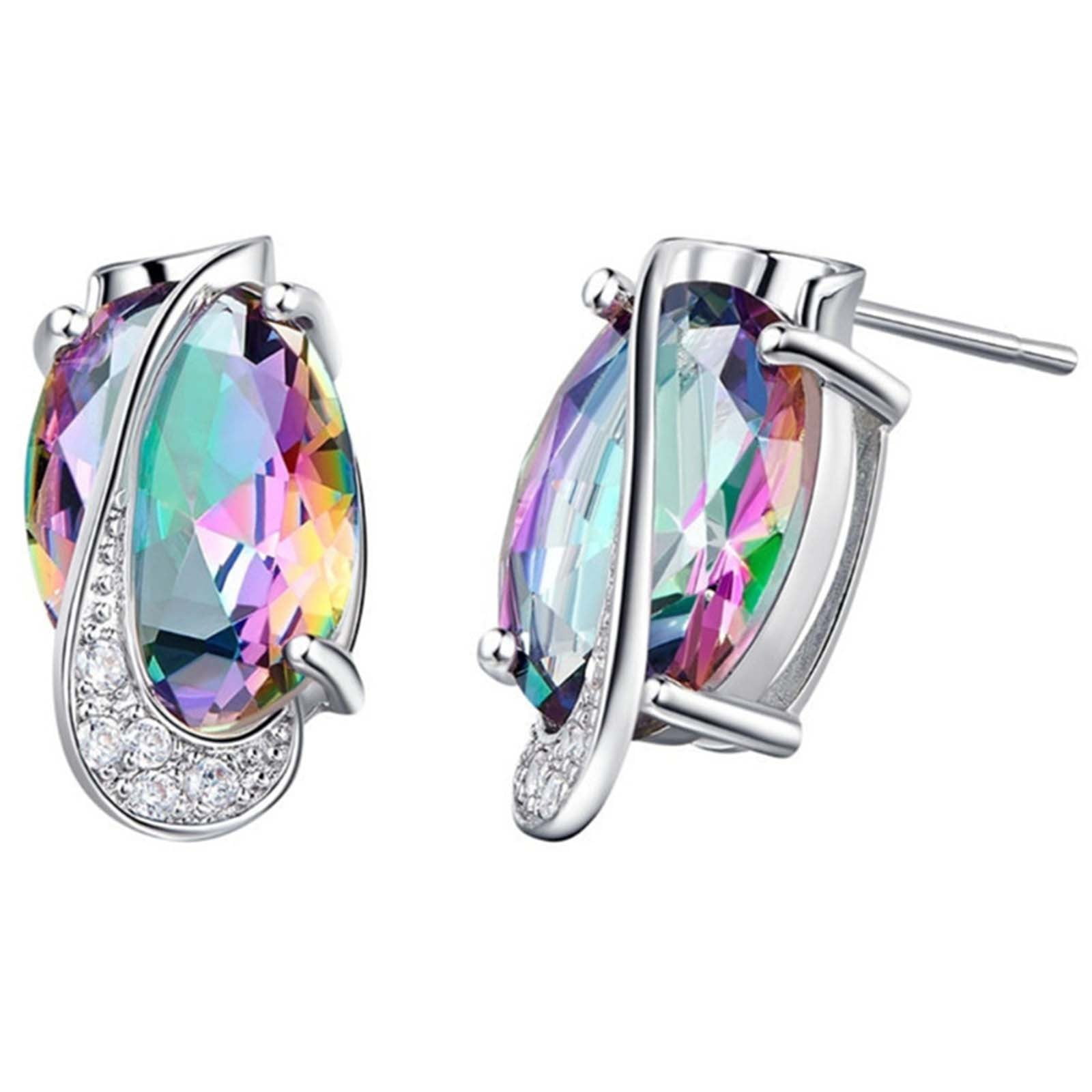 18ct White Gold 0.53ct Rainbow Sapphire & 0.15ct Diamond Fancy Bubble  Earrings | Buy Online | Free Insured UK Delivery