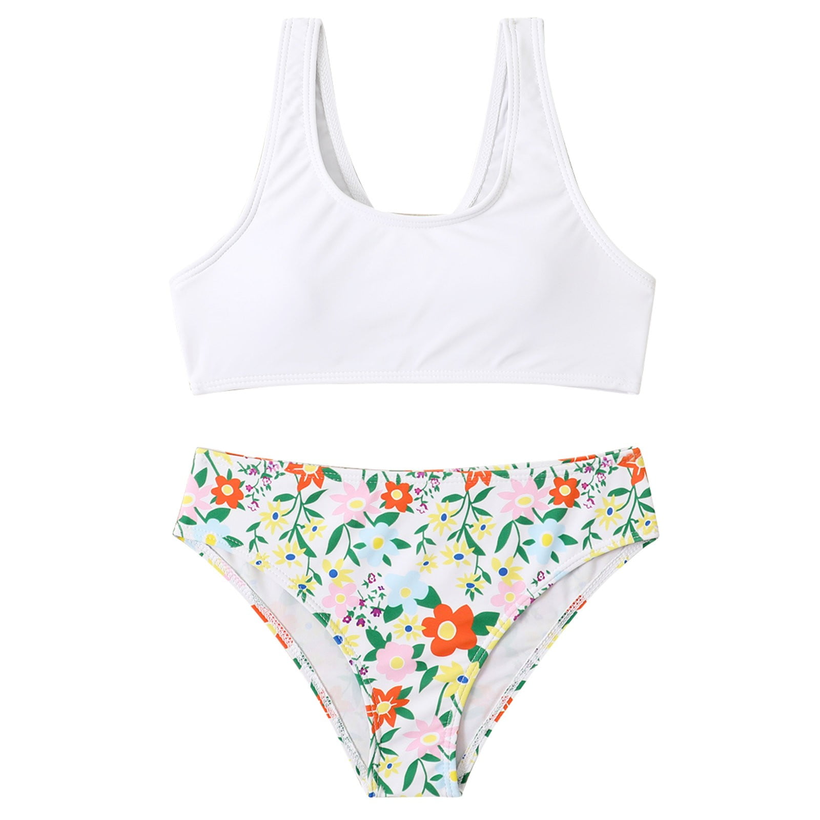 LBECLEY Summer Big Girls Bathing Suits 2 Pcs Swimsuits Kids Floral