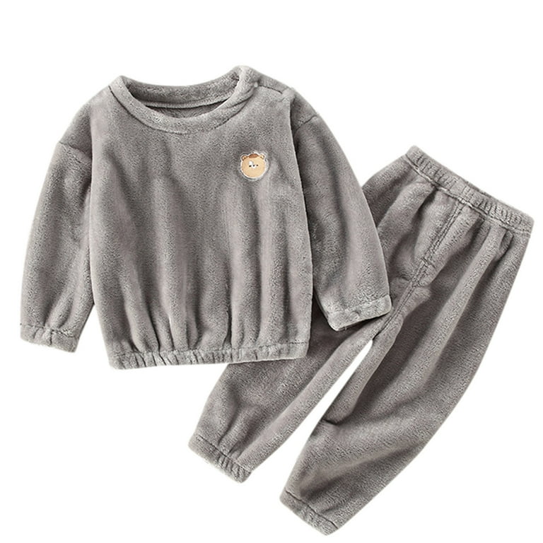 LBECLEY Sweater Track Suit Toddler Boys Girls Winter Long Sleeve Cartoon Bear Prints Flannel Shirt Tops Pants Outfits Hoodie Set Girls Grey 90