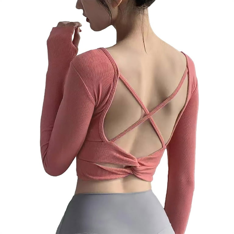 LBECLEY Target Brand Sports Bra Long Sleeved Yoga Clothes Top with Chest  Pad Women's Kink Beautiful Back Sports Fitness T Shirt Slim Bra 40 D Bra  Pink