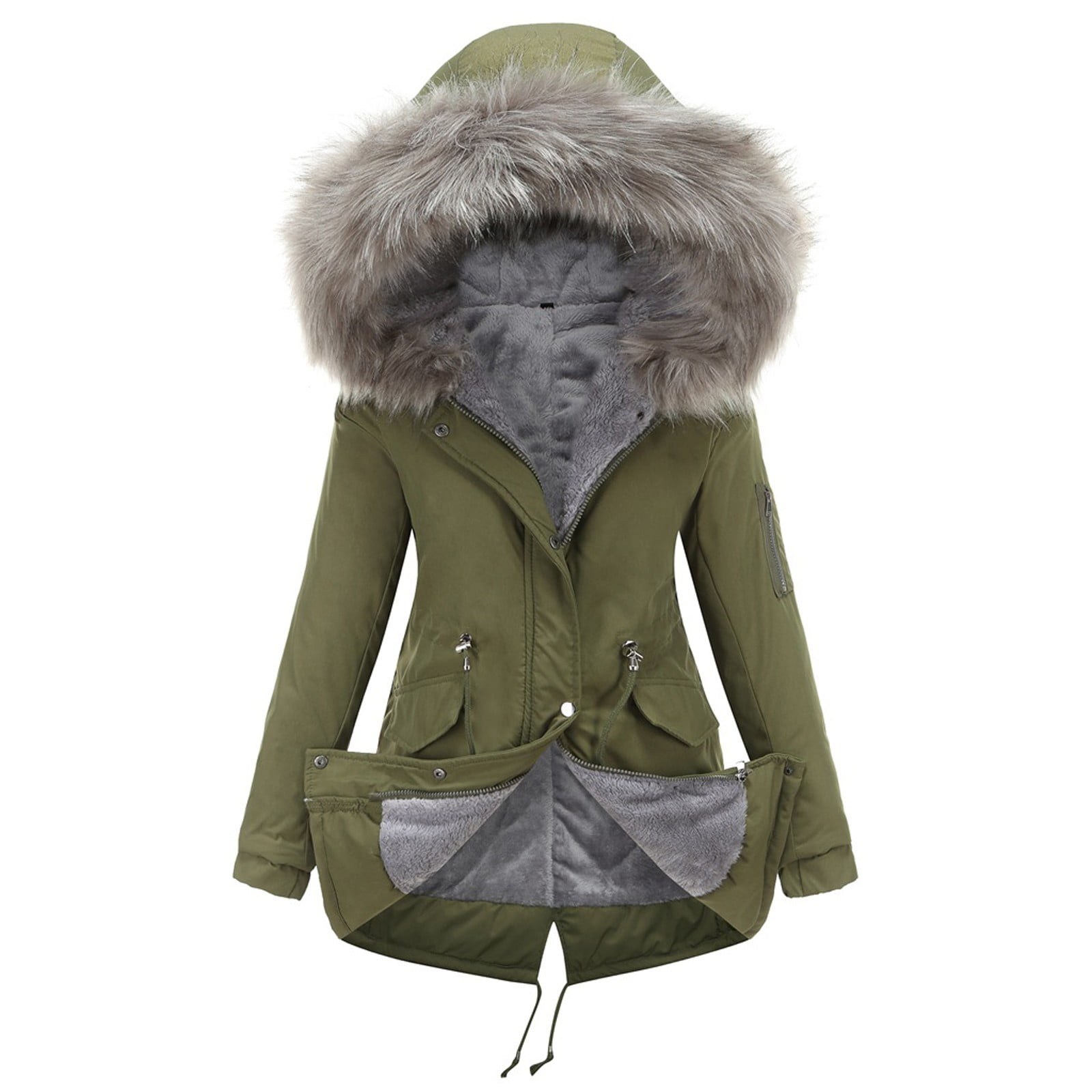 LBECLEY with Thumb Holes Women Womens Thickened Overcoat Plus Size Warm Trendy Winter Lined Hoodie Snow Coat Jacket Outwear with Double Side Pockets Bear Hooded Jacket Green Xl Walmart