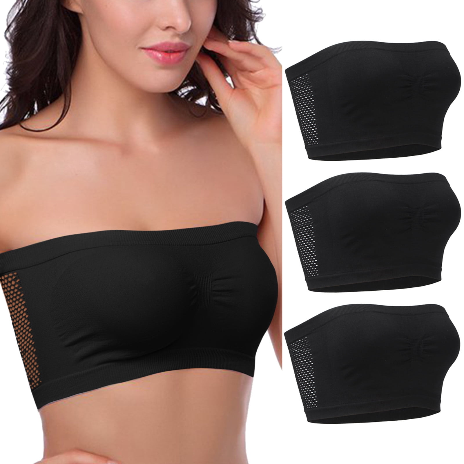 LBECLEY Tube Tops for Teen Girls 3 Pieces Womens Non Padded Bandeau Sprots  Bra Strapless Convertible Bralettes Basic Layer Top Bra Strapless Tube Tops