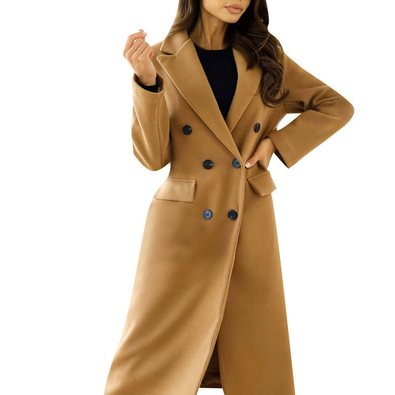 LBECLEY Women Coat Womens Lapel Wool Coat Women's Autumn and Winter Simple  Double Long Sleeved Lapel Button Woolen Jacket Wool Wrap Coat Coats for