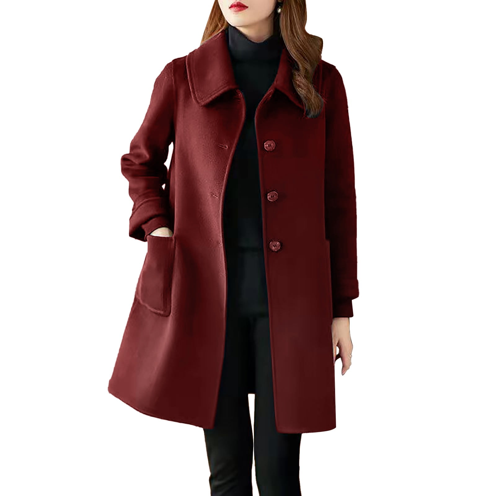 LBECLEY Women Coat Wool Woman Coat Women's Coat Casual Design Sense Stand  Collar Solid Color Coat Winter Coat Jacket Coats for Women Purple Xxxl 