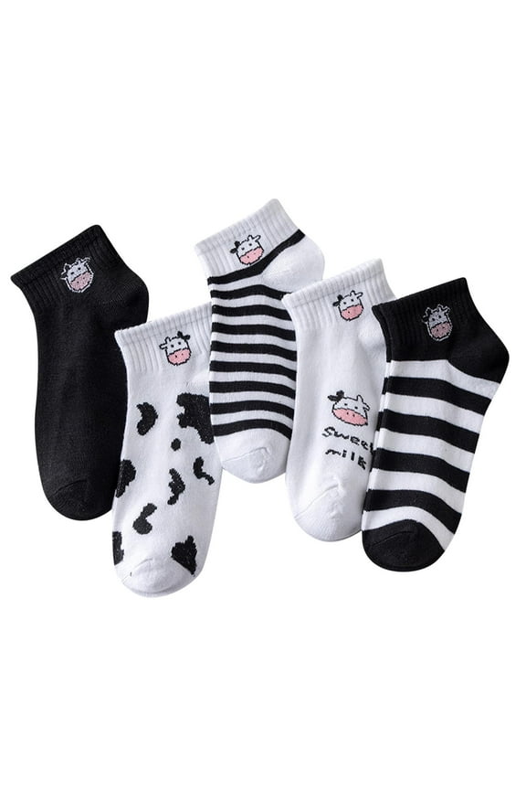 Women Slipper Socks Women Socks Slippers Trend Fashion New Pattern Summer Cow Pattern Cartoon Cute Comfortable Breathable Socks Women S Slipper Socks Black One Size