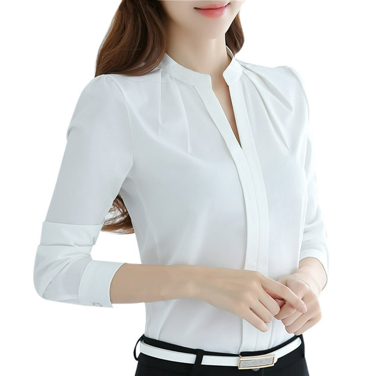 Fashion Women Blouses & Shirts White Long Sleeve Ladies Office