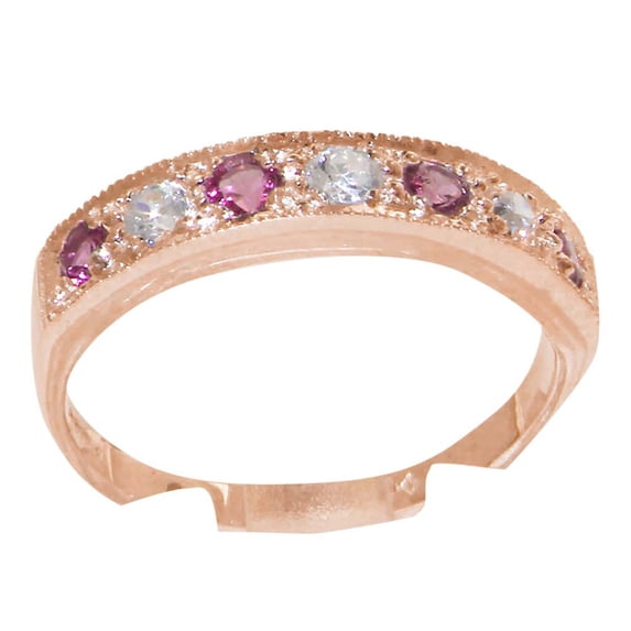 LBG 10k Rose Gold Cubic Zirconia & Pink Tourmaline Womens Eternity Ring - 9 - Sizes 4 to 12 Available