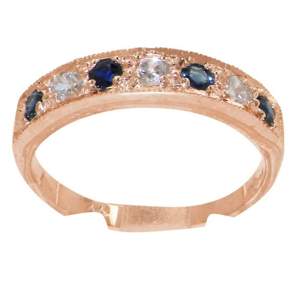 LBG 10k Rose Gold Natural Diamond & Sapphire Womens Eternity Ring - 11.25 (0.16 cttw, H-I Color, I2-I3 Clarity)