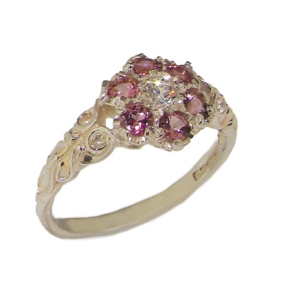 LBG 10k White Gold CubicZirconia & Pink Tourmaline Womens Promise Ring - Size 9.5