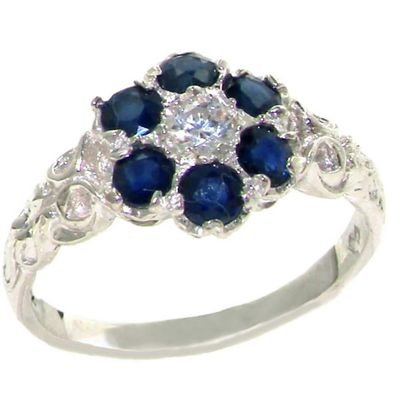 LBG 10k White Gold CubicZirconia & Sapphire Womens Anniversary Ring - Size 9.25