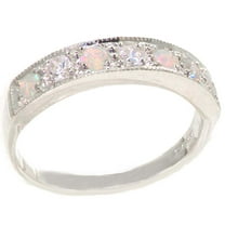 LBG 10k White Gold CubicZirconia and Opal Womens Band Ring - Sizes 4 to 12 Available
