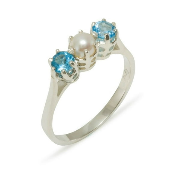LBG 10k White Gold Cultured Pearl & Blue Topaz Womens Promise Ring - Size 9.5