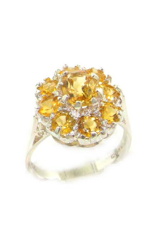 LBG 10k White Gold Natural Citrine Womens Cluster Ring - Size 5.75