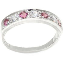 LBG 10k White Gold Natural Diamond and Pink Tourmaline Womens Band Ring (0.18 cttw, H-I Color, I2-I3 Clarity)