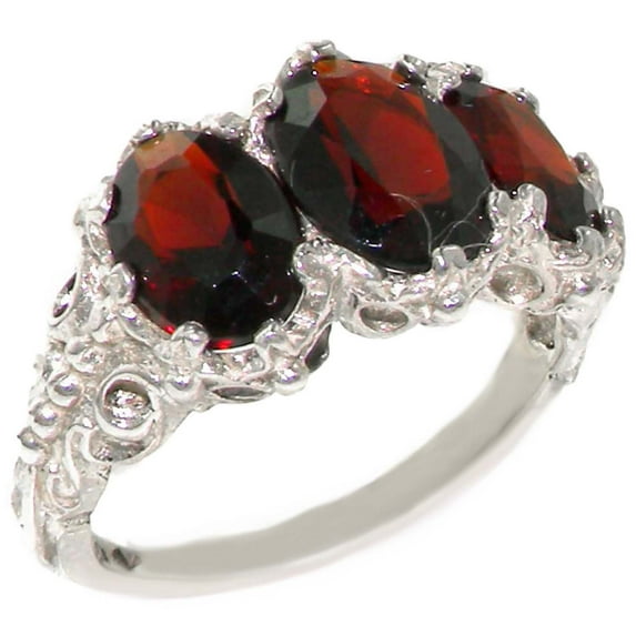 LBG 10k White Gold Natural Garnet Womens Trilogy Ring - Size 7.75