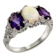 thumbnail image 1 of LBG 10k White Gold Natural Opal & Amethyst Womens Promise Ring - Size 5.5, 1 of 1