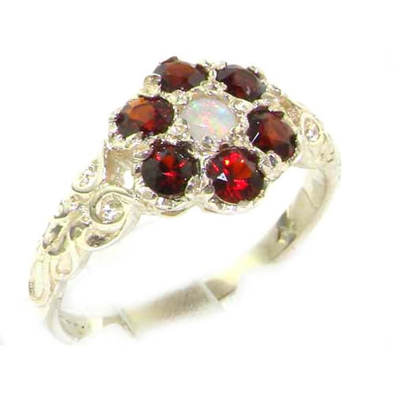 LBG 10k White Gold Natural Opal & Garnet Womens Anniversary Ring - Size 10.25