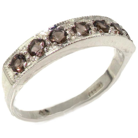 LBG 10k White Gold Natural Quartz Womens Band Ring - Sizes 4 to 12 Available