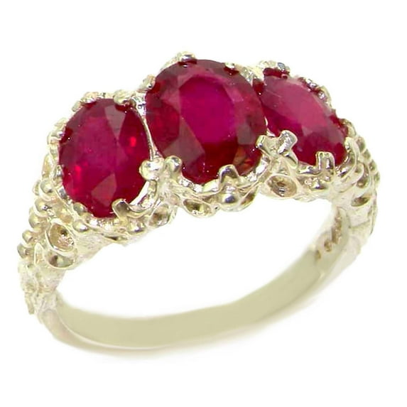 LBG 10k White Gold Natural Ruby Womens Trilogy Ring - Size 4.75