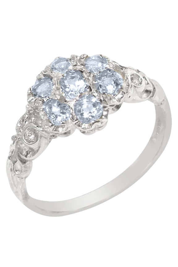 LBG 10k White Gold Real Genuine Aquamarine Womens Band Ring - Size 7