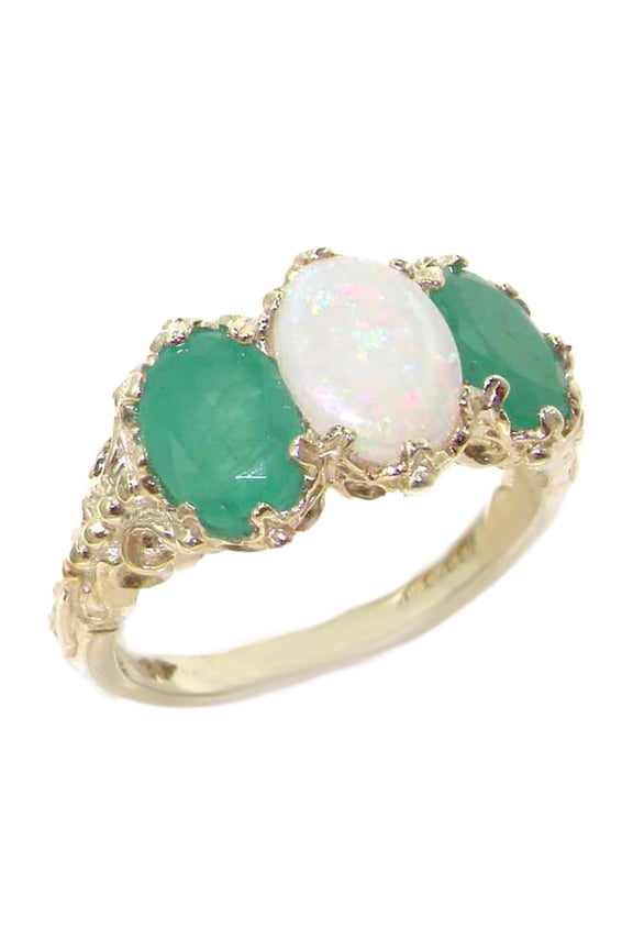 LBG 10k White Gold Real Genuine Opal & Emerald Womens Band Ring - Size 4